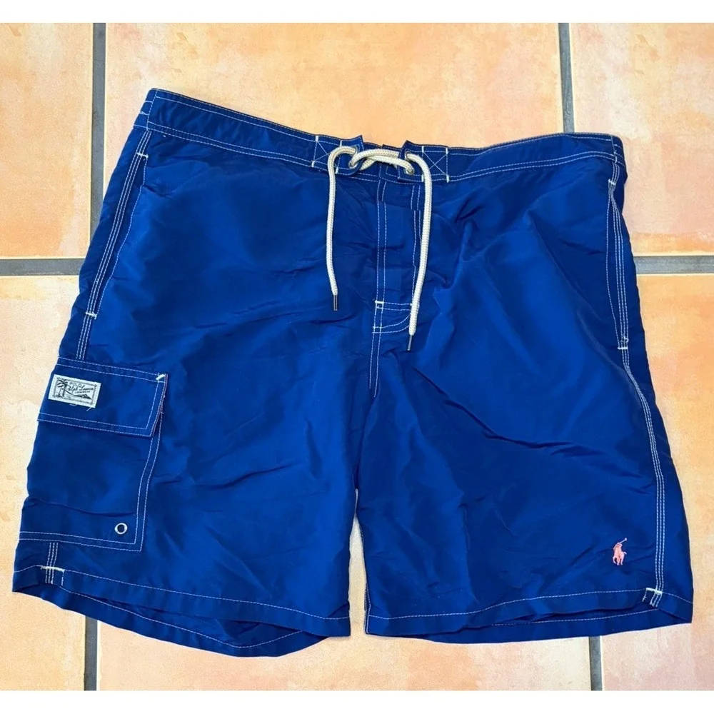 Vintage Y2K Mens Ralph Lauren Polo Royal Blue Board Shorts Size Large